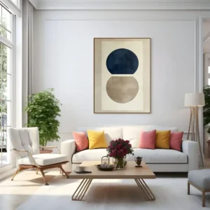 minimalistický obraz s geometrickými tvary v béžové a modré barvě – artonline