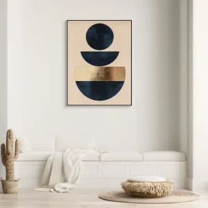 Minimalist painting with geometric composition of semicircles