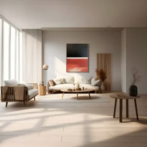 Geometrisches Bild mit weißem Akzent zwischen roter und schwarzer Fläche