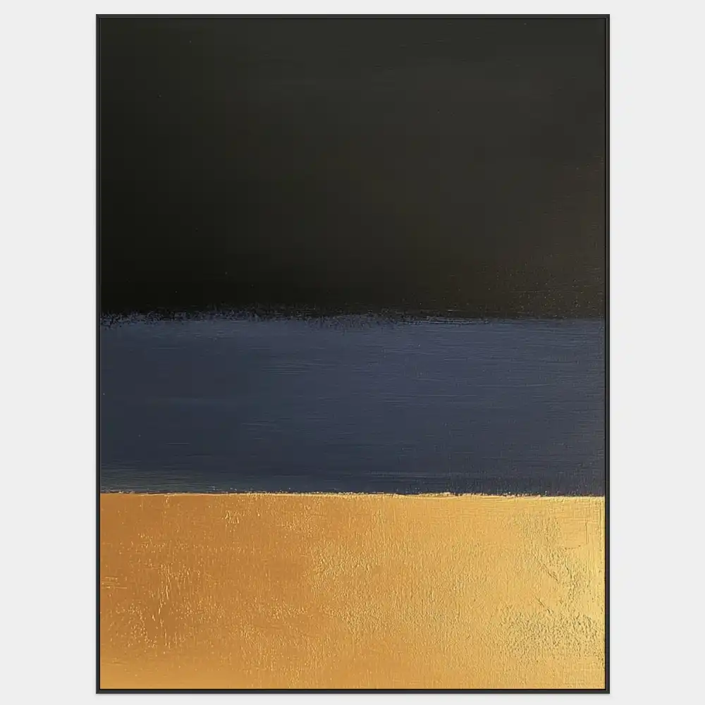 LICHT UNTER DER OBERFLÄCHE – MINIMALISTISCHES BILD (AMA 106) 1 Ein minimalistisches Bild mit Tiefe und Ruhe in einer Kombination aus Dunkelblau und Gold.