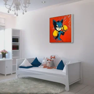 Pop art painting with a cat in a boxing pose