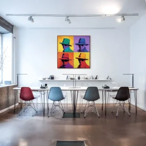 Pop art obraz s portréty v klobouku ve čtyřech barvách