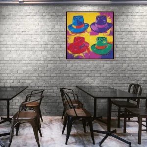 Pop art painting with hats in four colours