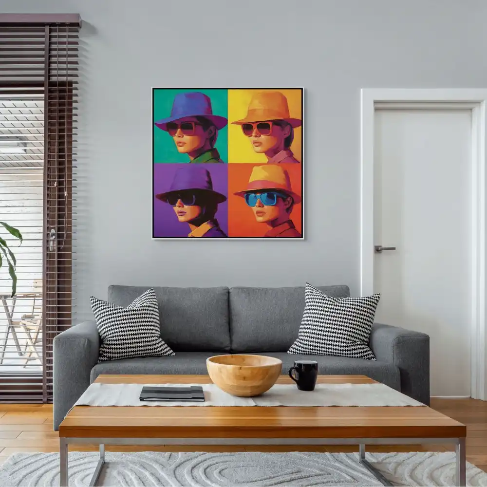 POP ART DÁMA - POP ART OBRAZ (HPA 810) 3 Pop art obraz s ženskými portréty v klobouku