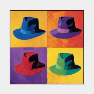 Pop art painting with colourful hats in four variants