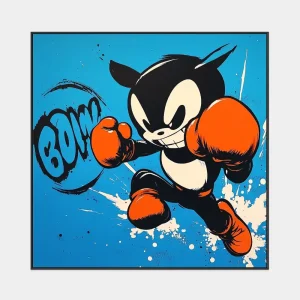 Pop art obraz s kreslenou postavou v boxerské akci