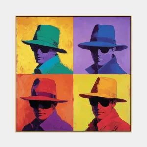 Pop art obraz s portréty v klobouku ve čtyřech barvách