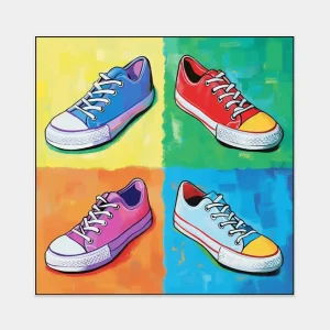 Pop art painting with sneakers on a colourful background