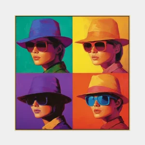 Pop art painting with female portraits in a hat