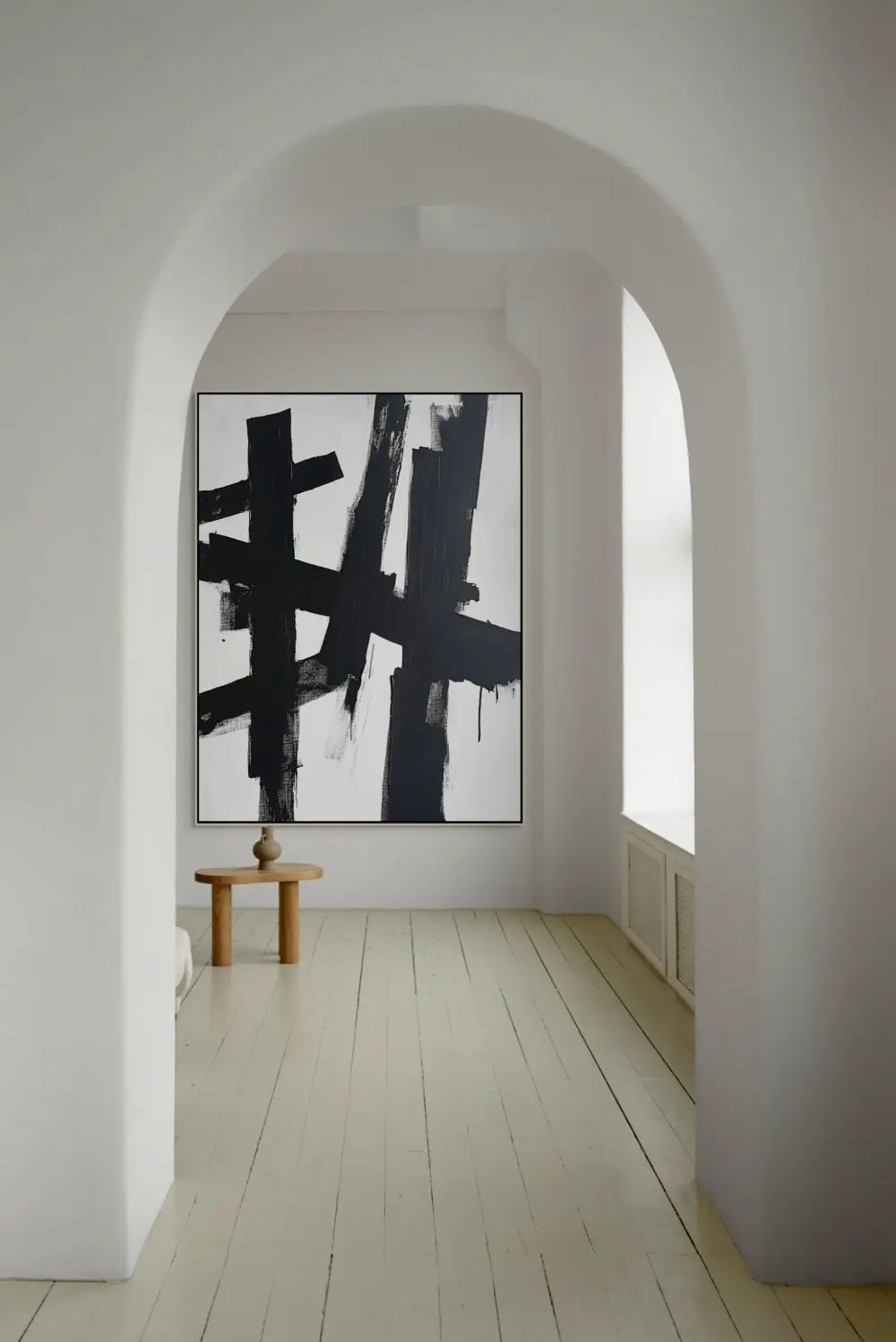 CROSSING OF FORCES - ABSTRACT IMAGE (AAA 102) 4 Abstract paintings in black and white with expressive strokes on white background in modern style