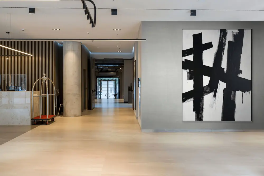 CROSSING OF FORCES - ABSTRACT IMAGE (AAA 102) 6 Abstract paintings in black and white with expressive strokes on white background in modern style