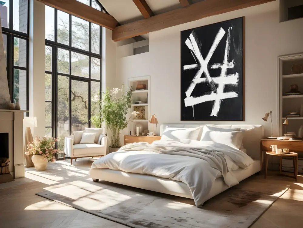 SYMBOLS OF THE NIGHT - ABSTRACT PAINTING (AAA 103) 7 Gestural painting with strong white strokes on black background in expressive style