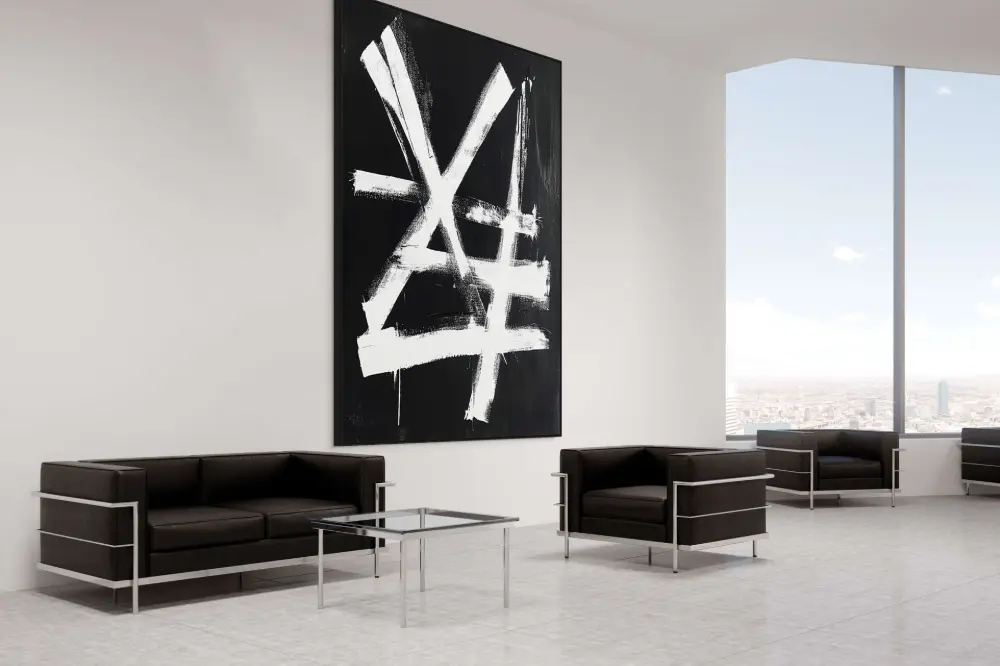 SYMBOLS OF THE NIGHT - ABSTRACT PAINTING (AAA 103) 9 Gestural painting with strong white strokes on black background in expressive style