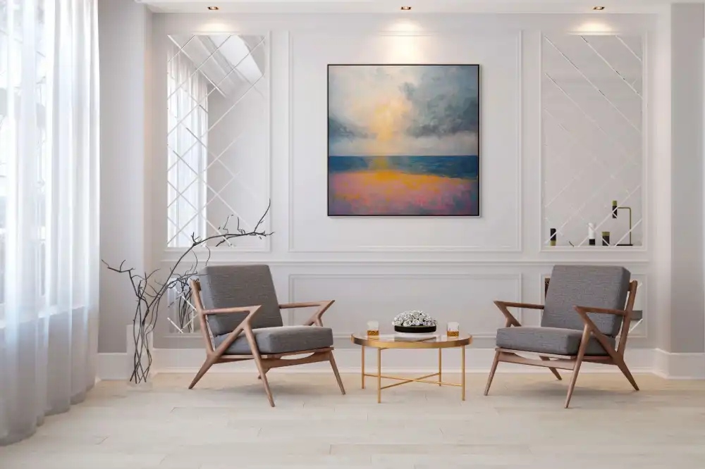 MOŘE V ZÁŘI - ABSTRAKTNÍ OBRAZ (AAA 108) 6 artonline - modern paintings for living room with soft landscape, light and texture of sea and sky