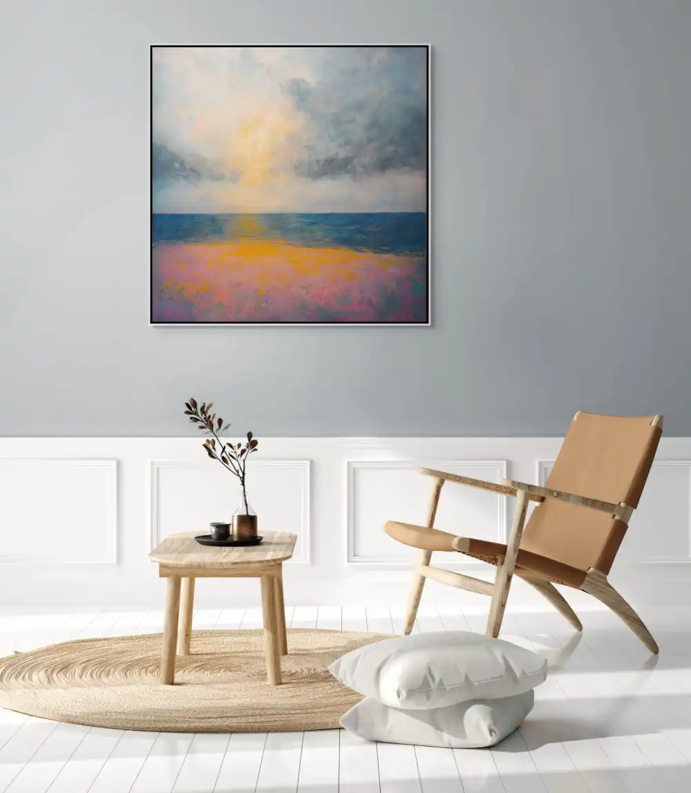 MOŘE V ZÁŘI - ABSTRAKTNÍ OBRAZ (AAA 108) 7 artonline - modern paintings for living room with soft landscape, light and texture of sea and sky
