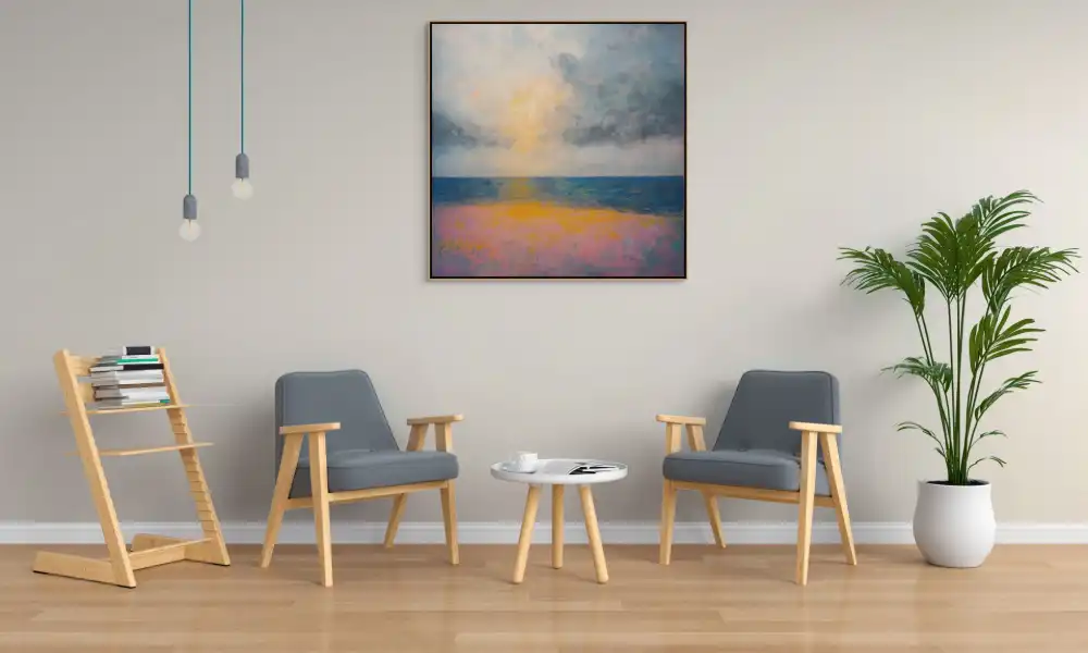 MOŘE V ZÁŘI - ABSTRAKTNÍ OBRAZ (AAA 108) 9 artonline - modern paintings for living room with soft landscape, light and texture of sea and sky