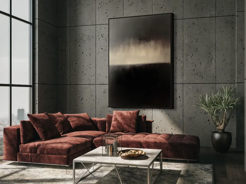 NOČNÍ HORIZONT - ABSTRAKTNÍ OBRAZ (AAA 113) 7 Monochrome image with vertical structure in dark grey and black tones