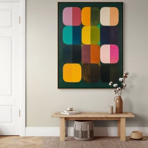 Obraz na zeď s pestrými barevnými poli v moderním zaobleném rastru