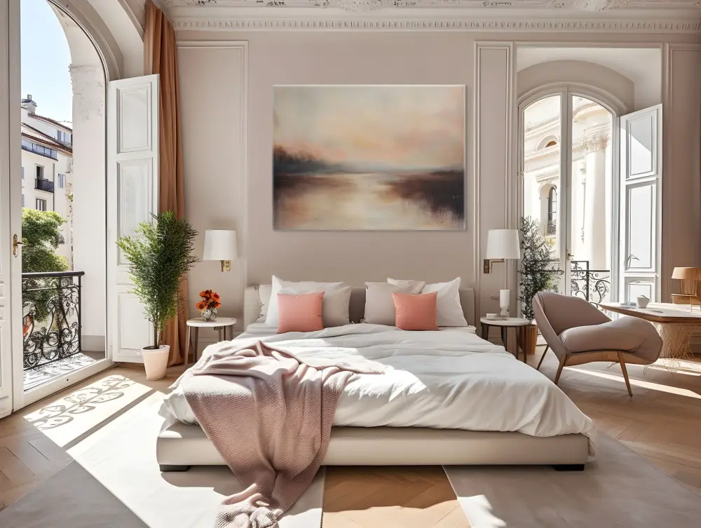 artonlie – obraz do ložnice s jemnou krajinou v tlumených barvách pro klidný interiér