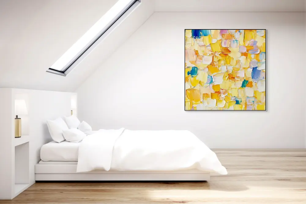 MOZAIKA SLUNEČNÍCH ODSTÍNŮ - ABSTRAKTNÍ OBRAZ (AAA 122) 4 artonline - bedroom paintings with a joyful abstract structure and fine spatula painting