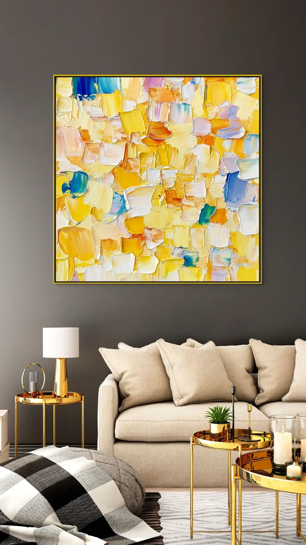 MOZAIKA SLUNEČNÍCH ODSTÍNŮ - ABSTRAKTNÍ OBRAZ (AAA 122) 6 artonline - bedroom paintings with a joyful abstract structure and fine spatula painting