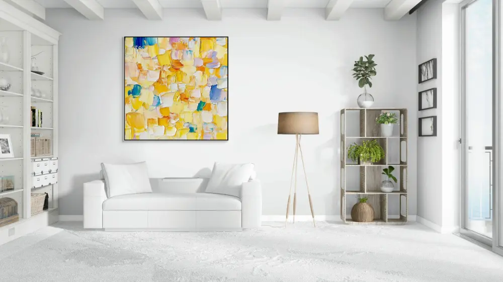 MOZAIKA SLUNEČNÍCH ODSTÍNŮ - ABSTRAKTNÍ OBRAZ (AAA 122) 7 artonline - bedroom paintings with a joyful abstract structure and fine spatula painting