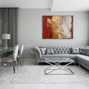 artonline – abstraktní tvorba s červenými, bílými a zlatými strukturami v expresivním stylu