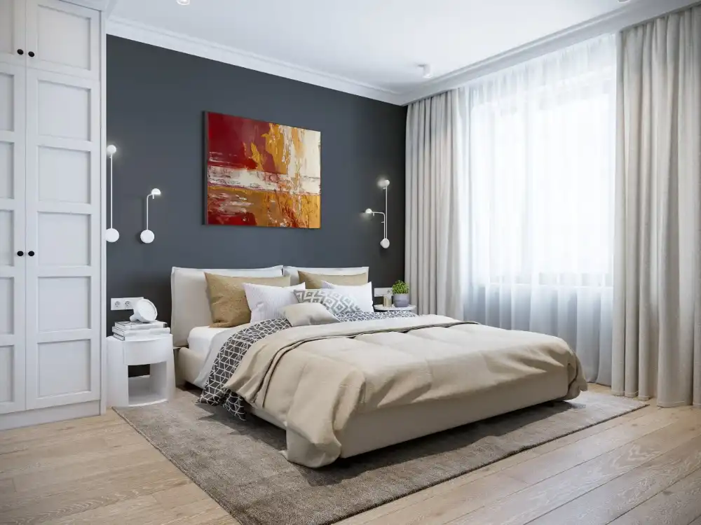 artonline – dárek do bytu pro muže v podobě abstraktní malby v červené, zlaté a bílé barvě