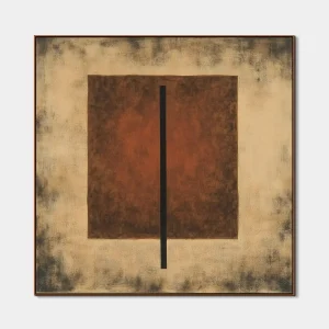 artonline - geometric paintings with a brown surface and a contrasting black line in the centre of the composition
