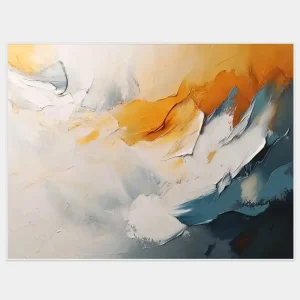 artonline – originální dárek pro kolegyni v podobě jemného abstraktního obrazu v oranžové a tmavomodré