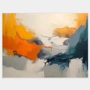 artonline – originelle Wohnraumdekoration in Form eines abstrakten Bildes mit orangefarbenen und blauen Elementen