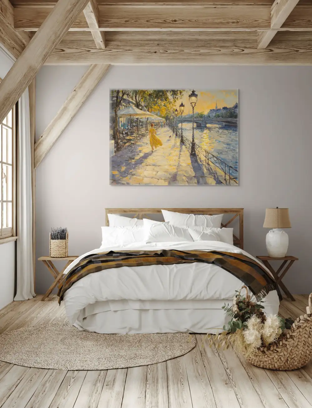PROCHÁZKA PODÉL SEINY - IMPRESIONISTICKÝ OBRAZ (AIA 314) 11 Impressionistic painting with a city promenade and the play of sunlight in warm colours