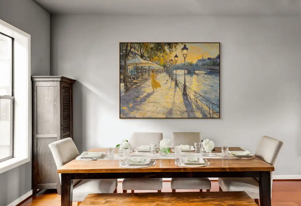 PROCHÁZKA PODÉL SEINY - IMPRESIONISTICKÝ OBRAZ (AIA 314) 9 Impressionistic painting with a city promenade and the play of sunlight in warm colours