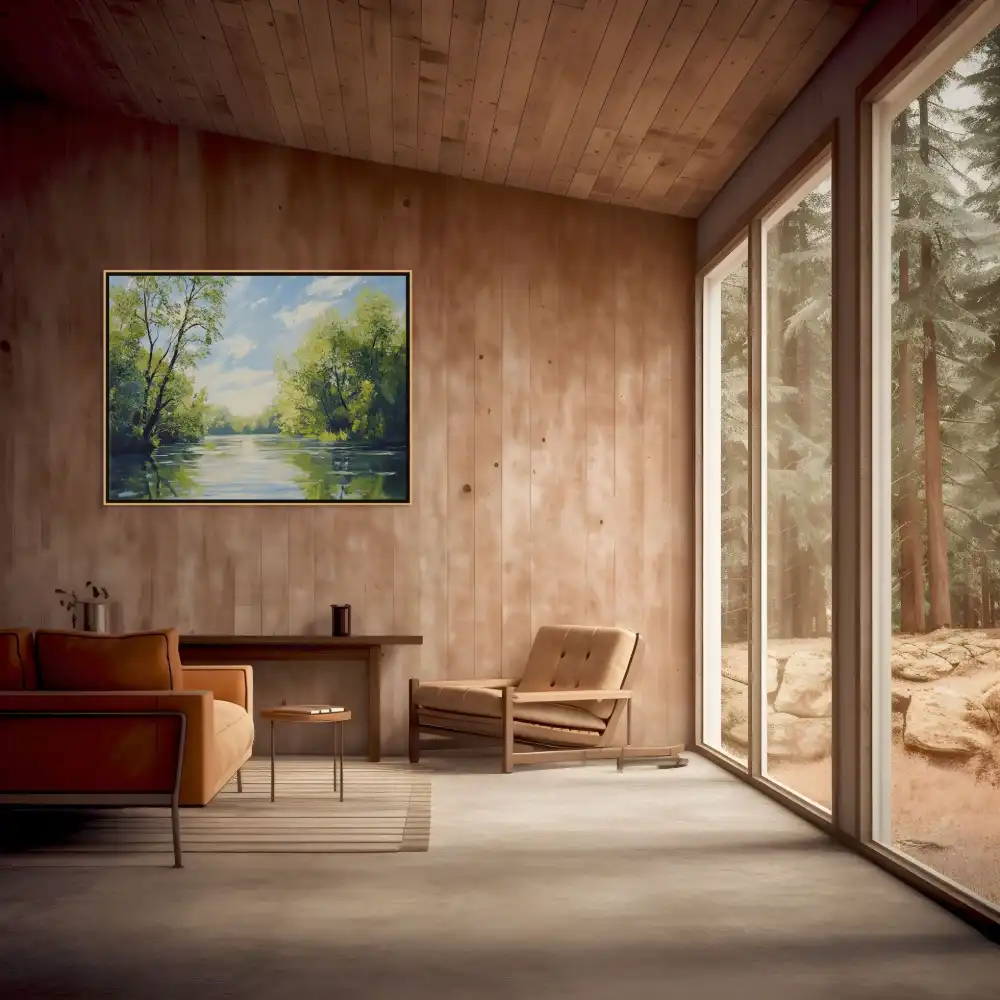 LETNÍ ŘEKA - IMPRESIONISTICKÝ OBRAZ (BIA 315) 2 Landscape images with green trees and river under blue sky