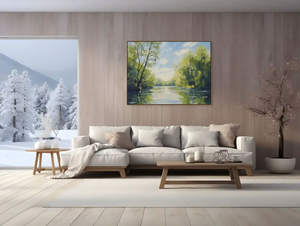 LETNÍ ŘEKA - IMPRESIONISTICKÝ OBRAZ (BIA 315) 3 Landscape images with green trees and river under blue sky