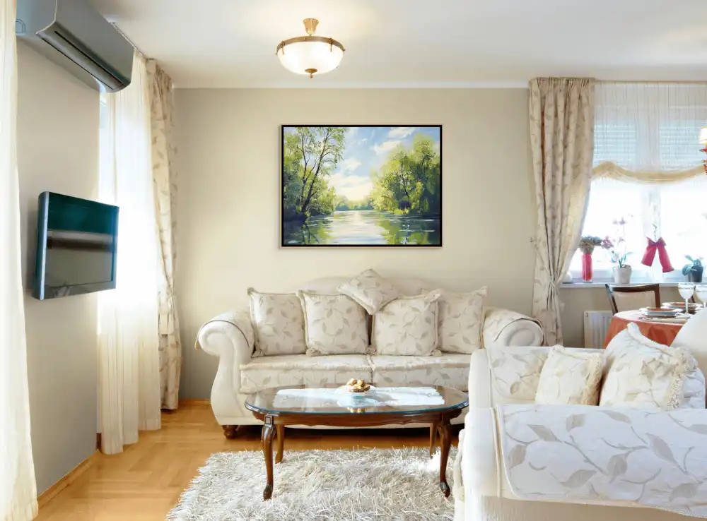 LETNÍ ŘEKA - IMPRESIONISTICKÝ OBRAZ (BIA 315) 4 Landscape images with green trees and river under blue sky