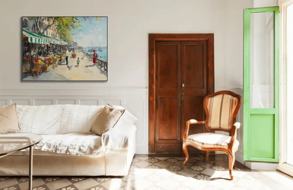 WALK ALONG THE COAST - IMPRESSIONISTIC PAINTING (CIA 314) 3 Paintings on canvas with an impressionistic promenade full of colour and sunlight