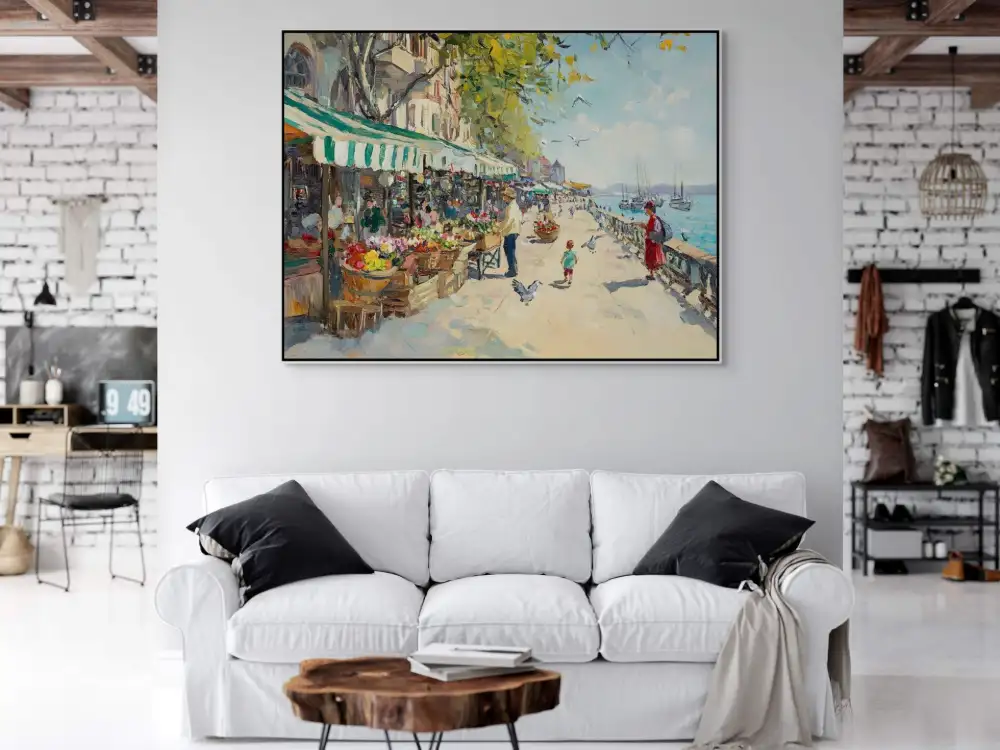 WALK ALONG THE COAST - IMPRESSIONIST PAINTING (CIA 314) 4 Paintings on canvas with an impressionistic promenade full of colour and sunlight