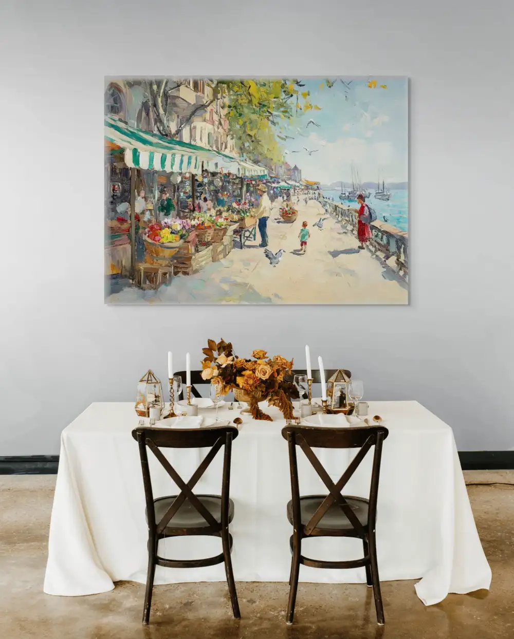 WALK ALONG THE COAST - IMPRESSIONIST PAINTING (CIA 314) 5 Paintings on canvas with an impressionistic promenade full of colour and sunlight