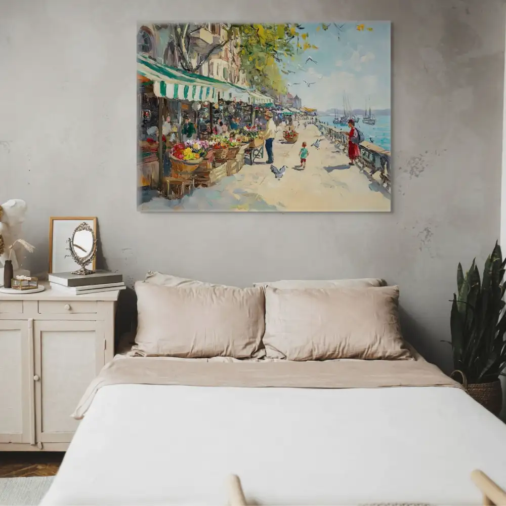 WALK ALONG THE COAST - IMPRESSIONIST PAINTING (CIA 314) 7 Paintings on canvas with an impressionistic promenade full of colour and sunlight