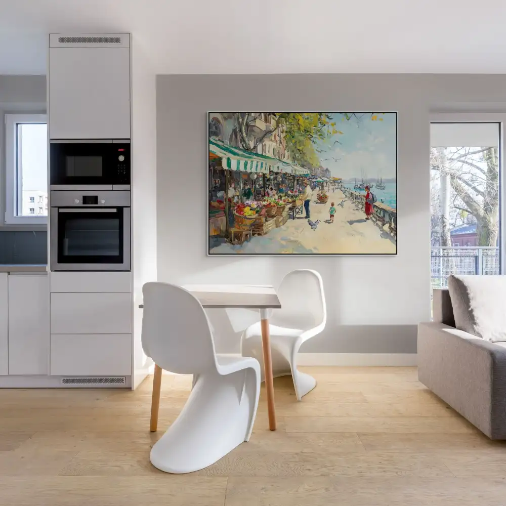 WALK ALONG THE COAST - IMPRESSIONIST PAINTING (CIA 314) 9 Paintings on canvas with an impressionistic promenade full of colour and sunlight