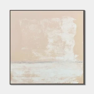 Abstract paintings with minimalist composition in beige and white shades and fine texture