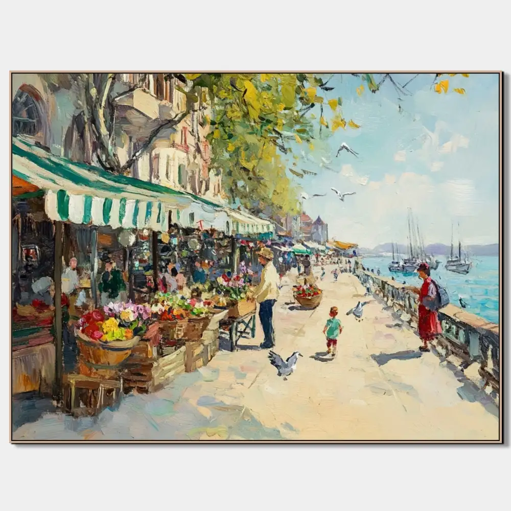 WALK ALONG THE COAST - IMPRESSIONIST PAINTING (CIA 314) 1 Paintings on canvas with an impressionistic promenade full of colour and sunlight