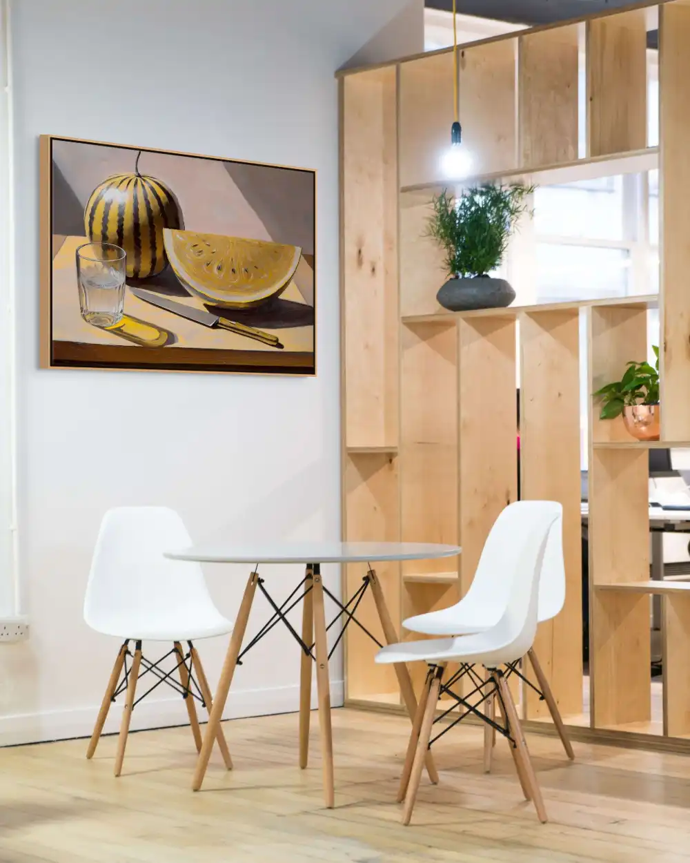 SLUNEČNÝ STŮL - REALISTICKÝ OBRAZ (JRA 601) 4 Obraz do kuchyně s realistickým zátiším s melounem, sklenicí a nožem