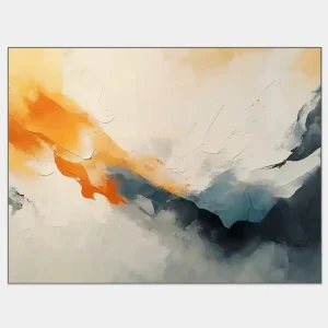 Innenausstattung mit einem modernen abstrakten Bild in einer orange-grauen Farbkombination