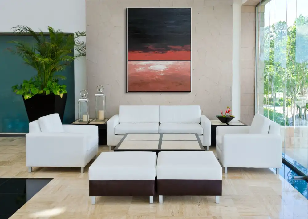 FEUERHAFTER HORIZONT – ABSTRAKTES BILD (AAA 142) 3 artonline - Abstrakte Gemälde auf Leinwand mit schwarzer, roter und weißer Komposition im dramatischen Stil