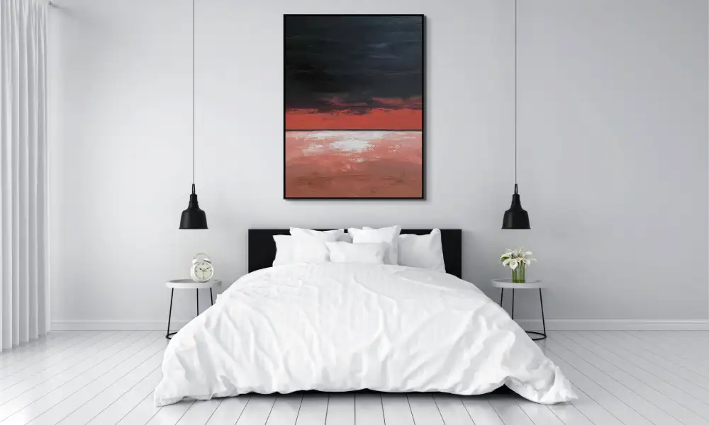 FEUERHORIZONT – ABSTRAKTES BILD (AAA 142) 6 artonline - Abstrakte Gemälde auf Leinwand mit schwarzer, roter und weißer Komposition im dramatischen Stil