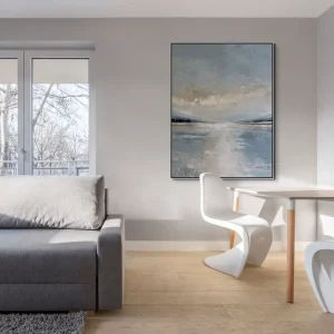 artonline – akrylové obrazy abstrakce s jemnou krajinou v modrých a béžových tónech