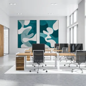 artonline - living room paintings with abstraction in petrol and white