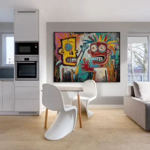 Street-Art-Gemälde mit ausdrucksstarken Figuren, leuchtenden Farben und energischer Handschrift